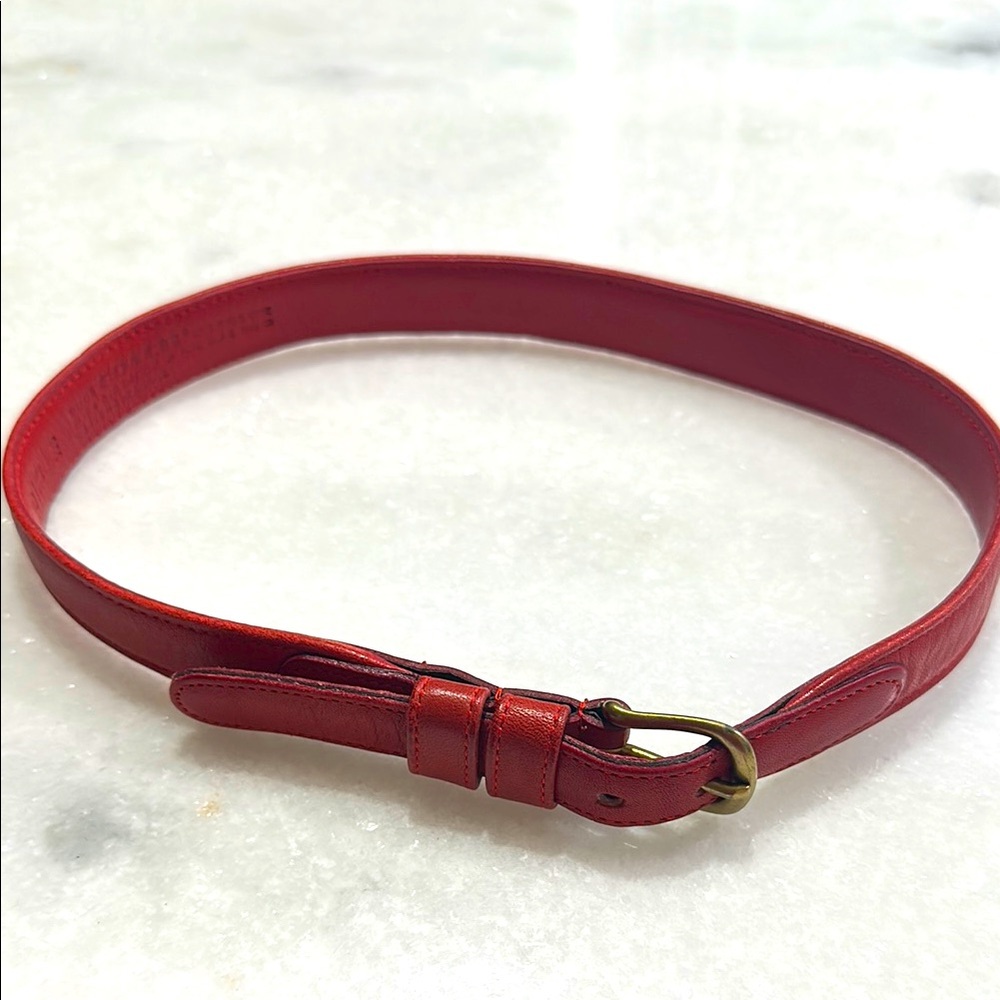 Coach Red Leather Belt with Brass Buckle